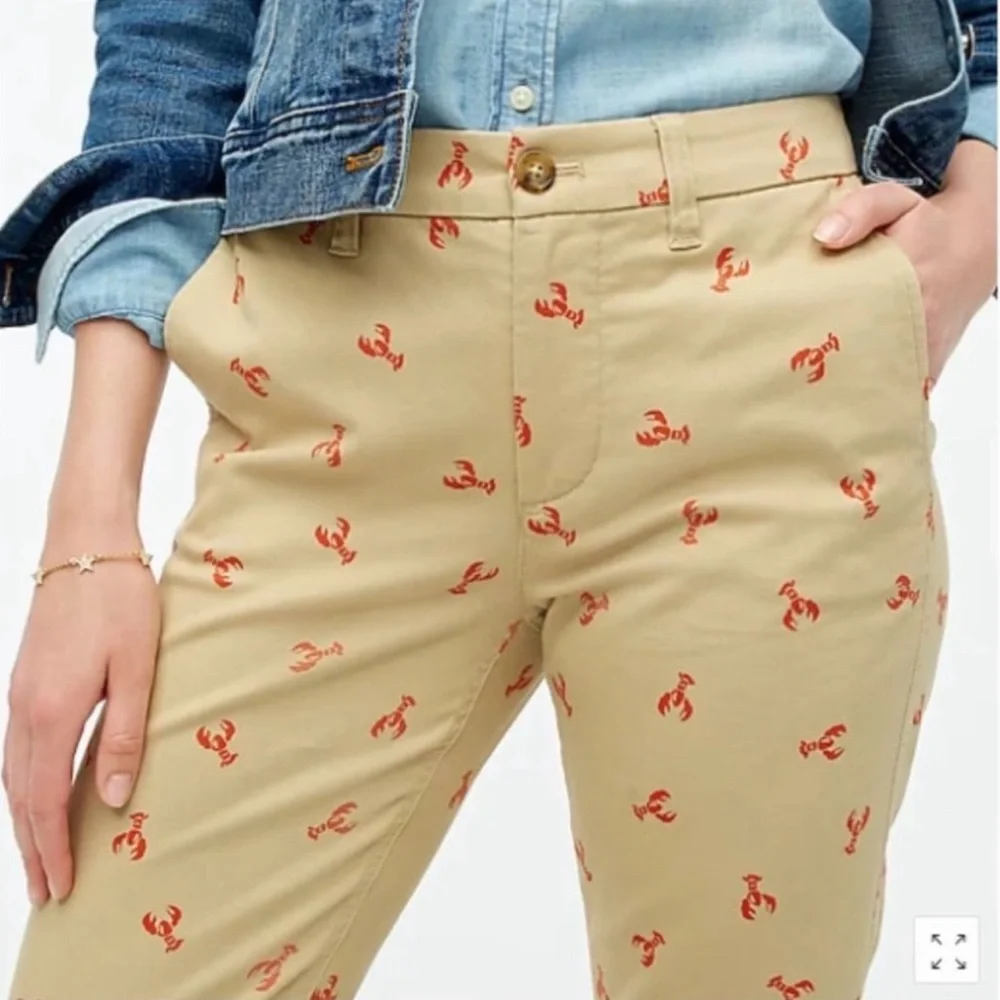 J.Crew High Rise Girlfriend Chino Lobster Print Khaki Pants 6 - Picture 1 of 9